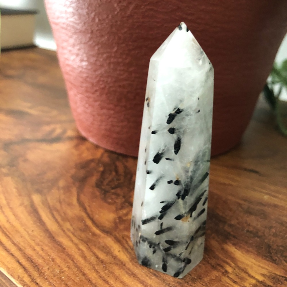 Rutilated tourmaline quartz crystal tower